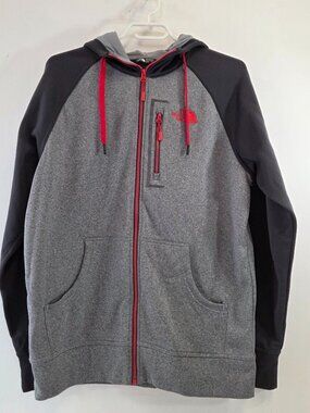 The North Face Mens Zip Up Hoodie Gray Black Red Size Medium